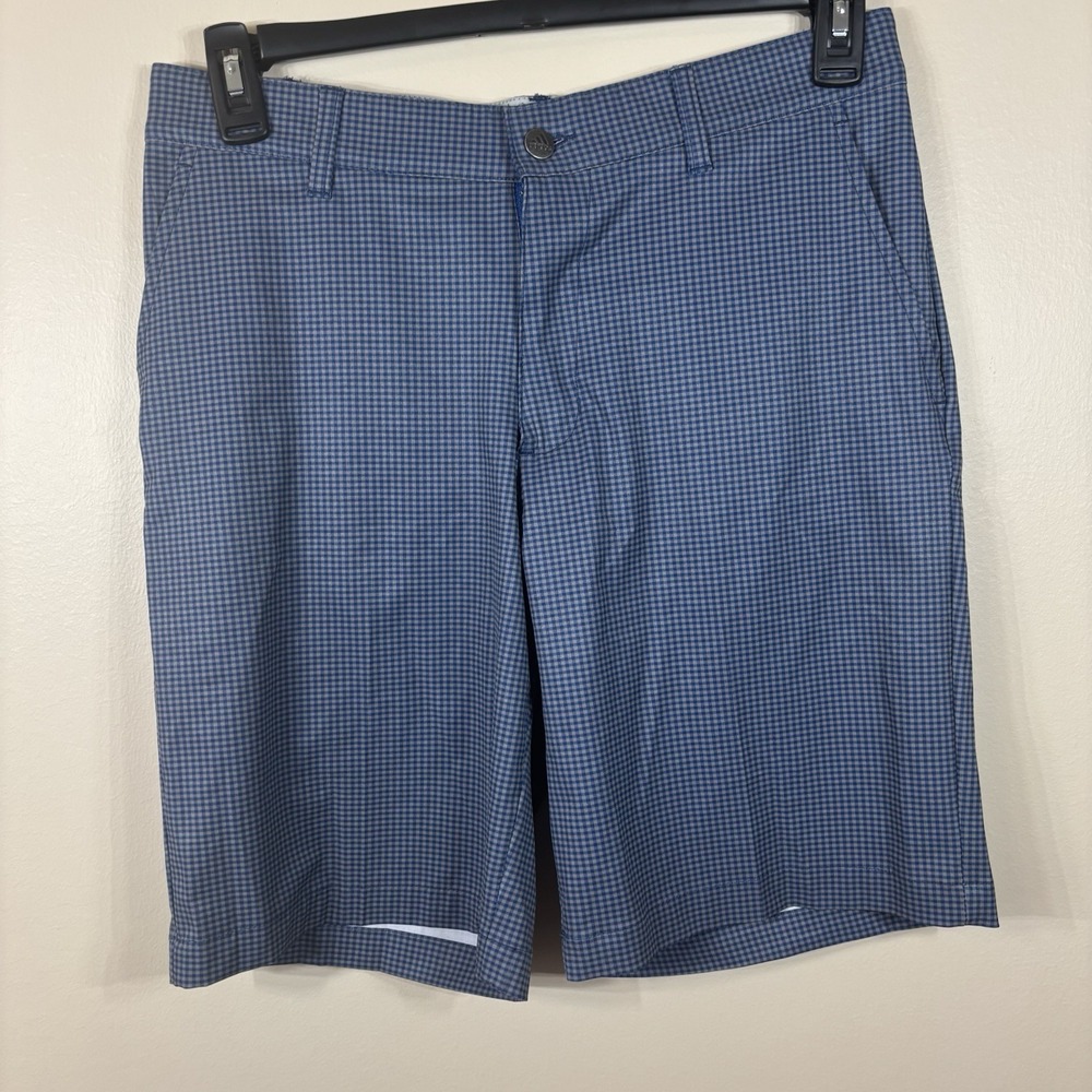 Adidas Golf Size 30 Men's Flat Front Poly Spandex Shorts Blue Gingham